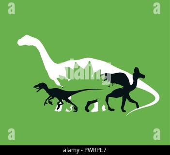 Silhouette of dinosaurs the Jurassic period, overlapping layers, vector illustration template for your logo design Stock Vector
