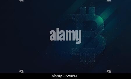Bitcoin abstract polygonal points, low poly future technology futuristic presentation image Stock Vector