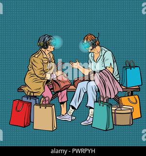 Elderly women online shopping, virtual reality and VR glasses Stock Vector