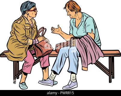 two elderly women sitting on a bench Stock Vector
