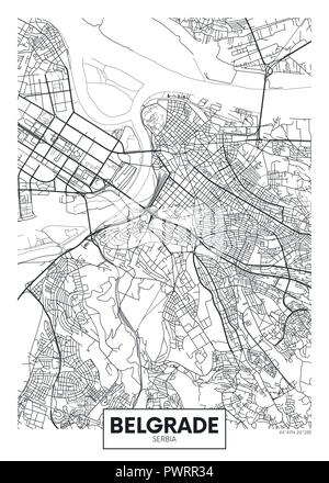 Detailed vector poster city map Belgrade detailed plan of the city, rivers and streets Stock Vector