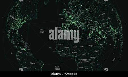 HUD world map with global technology and telecommunication network template for your design Stock Vector