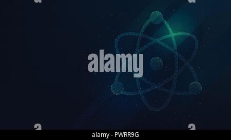 Neon lights atom model, futuristic technology vector illustration futuristic presentation image Stock Vector