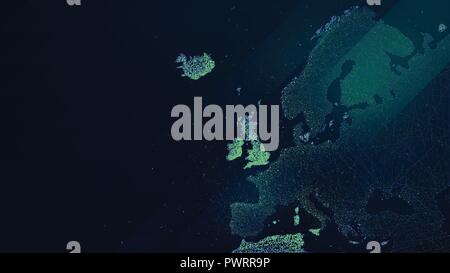 Polygonal map of Europe with luminous particles, technology futuristic vector background template for your design Stock Vector