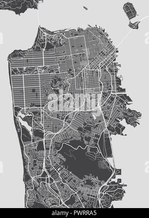 San Francisco city plan, detailed vector map detailed plan of the city, rivers and streets Stock Vector