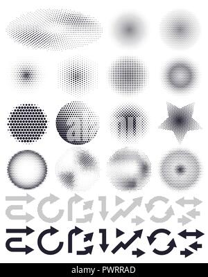 Set of abstract vector halftone and arrows, elements of design template for your design Stock Vector