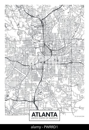 City map Atlanta, travel vector poster design detailed plan of the city, rivers and streets Stock Vector