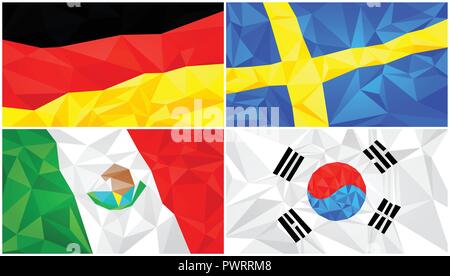 Low poly flag, abstract polygonal triangular background set 6 template for your design Stock Vector