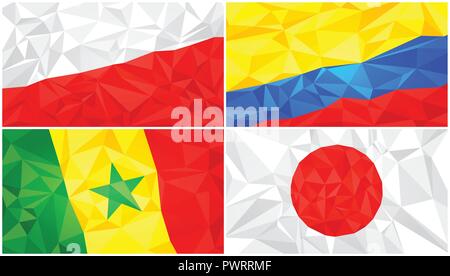 Low poly flag, abstract polygonal triangular background set 8 template for your design Stock Vector