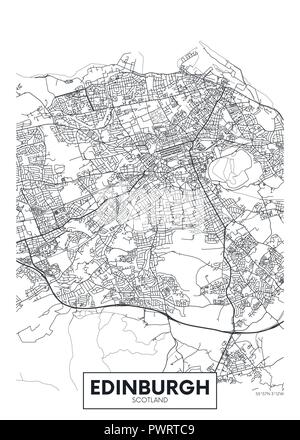 Vector poster detailed city map Edinburgh detailed plan of the city, rivers and streets Stock Vector