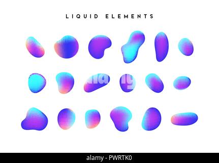 Gradient iridescent shapes. Set isolated liquid elements of holographic chameleon design palette of shimmering colors. Modern abstract pattern, bright colorful paint splash fluid. Stock Vector