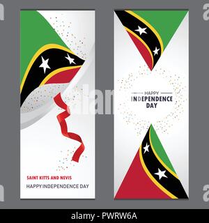 Saint Kitts and Nevis Happy independence day Confetti Celebration Background Vertical Banner set Stock Vector