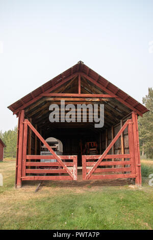 Hay Shed at the Bar U Ranch, National Historic Site of Canada, Parks Canada, Longview, Alberta, Canada Stock Photo