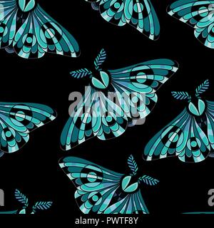 Night moth seamless pattern.. Butterfly pattern. Vector illustration of a butterfly on a black background. Use on the T-shirt and textile Stock Vector