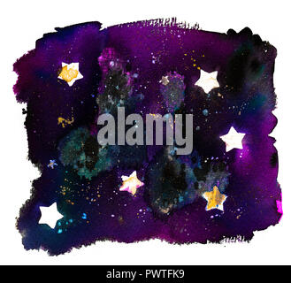 An abstract watercolor background with stars on a dark sky Stock Photo