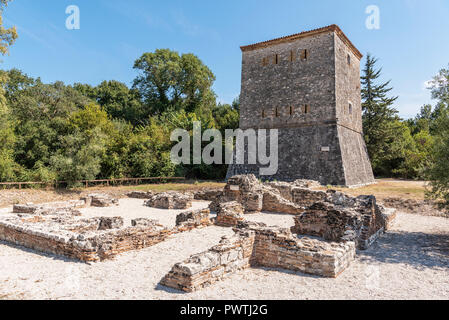 Venetian Watchtower, ancient city of Butrint, Butrint National Park, Saranda, Albania Stock Photo