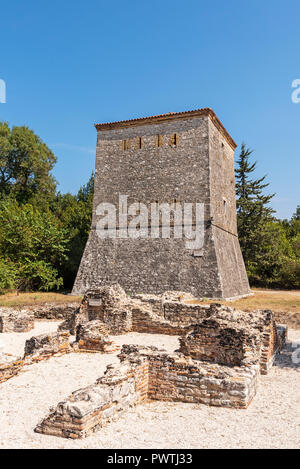 Venetian Watchtower, ancient city of Butrint, Butrint National Park, Saranda, Albania Stock Photo