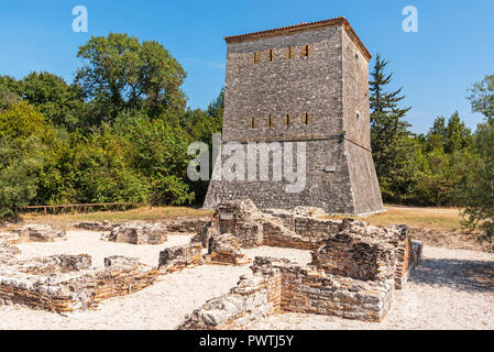 Venetian Watchtower, ancient city of Butrint, Butrint National Park, Saranda, Albania Stock Photo