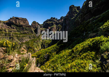 Hike between Pico do Areeiro and Pico Ruivo, Madeira, Portugal Stock Photo