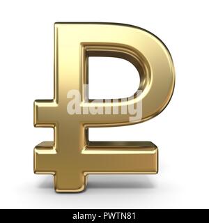 Golden currency symbol RUBLE 3D render illustration isolated on white Stock Photo