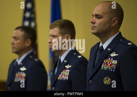 Lt. Col. Brett DeAngelis takes command of the 1st Special Operations Air Operations Squadron from Lt. Col. Aaron Ffrench during a Change of Command ceremony at Hurlburt Field, Fla., June 20, 2017. Stock Photo