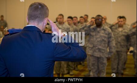 Lt. Col. Brett DeAngelis takes command of the 1st Special Operations Air Operations Squadron from Lt. Col. Aaron Ffrench during a Change of Command ceremony at Hurlburt Field, Fla., June 20, 2017. Stock Photo