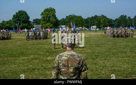 FORT MEADE, Md. --  Lt. Col. Eric S. Fowler, the new commander of the Army's largest military intelligence battalion, the 741st MI, takes his position during the organization's Pass in Review, June 30 during a change of command ceremony. Stock Photo