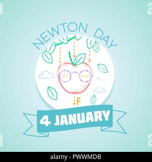 Calendar for each day on January 4. Greeting card. Holiday -  Newton Day. Icon in the linear style Stock Vector
