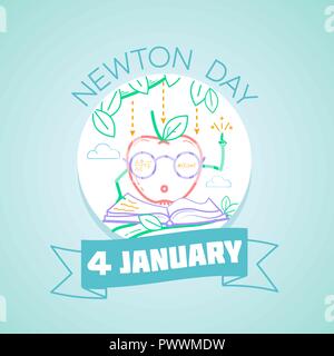 Calendar for each day on January 4. Greeting card. Holiday -  Newton Day. Icon in the linear style Stock Vector