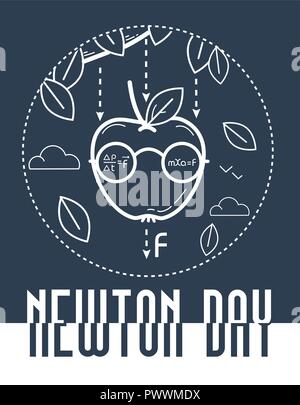 educational banner for the holiday Newton Day. black and white illustration Stock Vector