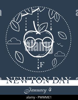 educational banner for the holiday Newton Day. black and white illustration Stock Vector
