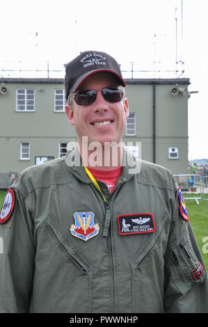 Pilot Mike Maeder of Strike Eagle Demo Team, pilot of US Air Force McDonnell Douglas F-15 Eagle jet fighter plane for airshow displays. USAF Stock Photo