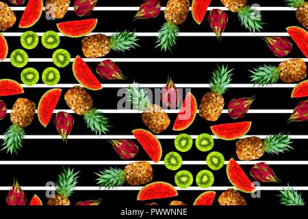 Seamless pattern fashion trendy polygon exotic fruits geometry Stock Vector