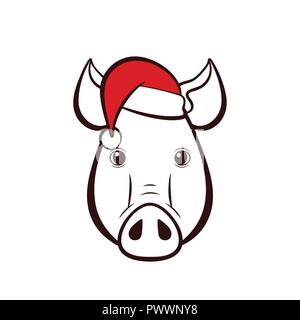 Pigs head in a hat. 2019 New Year. Vector illustration. Stock Vector