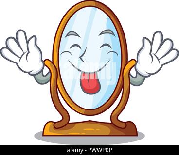 Tongue out big dressing mirror isolated on mascot Stock Vector