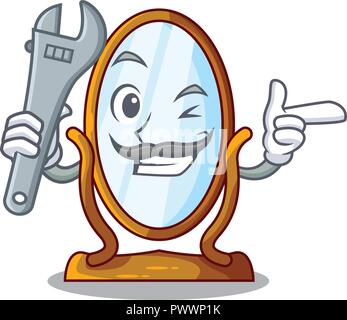 Mechanic big dressing mirror isolated on mascot Stock Vector