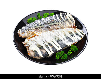 Baked mackerel isolated on white background with clipping path Stock Photo