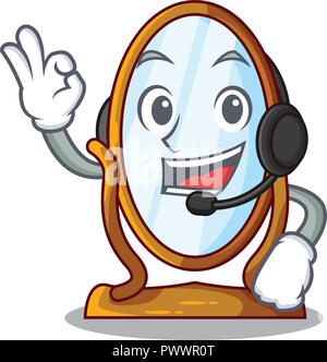 With headphone big dressing mirror isolated on mascot Stock Vector