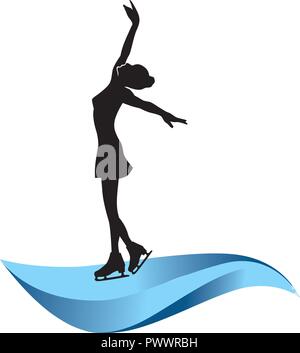 ice skating, young woman silhouette, logo icon Stock Vector
