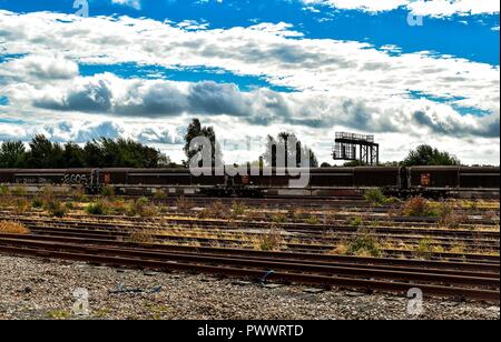 steam train and  vintage abandoned carriages Stock Photo