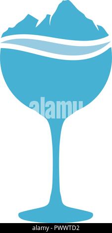 winter cocktail, mountain rise from glass, logo icon Stock Vector