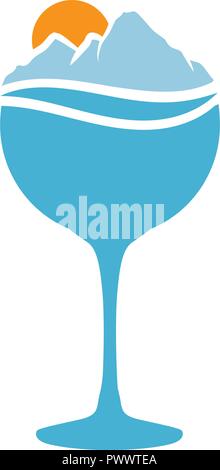 winter cocktail, mountain rise from glass, logo icon Stock Vector