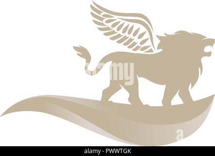 dune gold lion with wings, logo icon Stock Vector