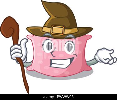 Witch cartoon cute pillow next to bed Stock Vector