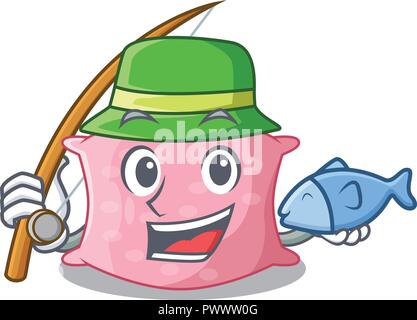 Fishing cartoon cute pillow next to bed Stock Vector