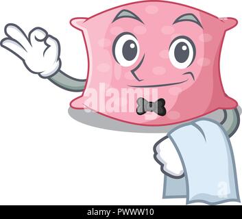 Waiter cartoon cute pillow next to bed Stock Vector