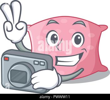 Photographer cartoon cute pillow next to bed Stock Vector