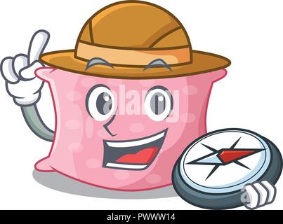 Explorer cartoon cute pillow next to bed Stock Vector