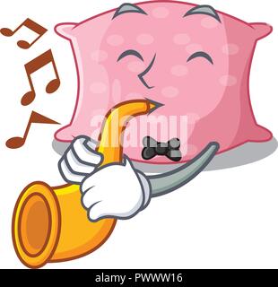 With trumpet cartoon cute pillow next to bed Stock Vector