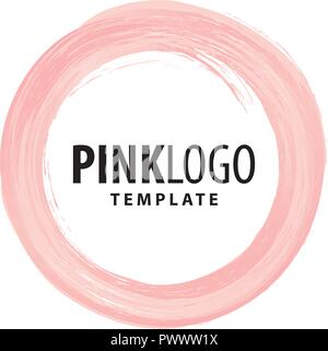 pink paint, brush stroke round frame Stock Vector